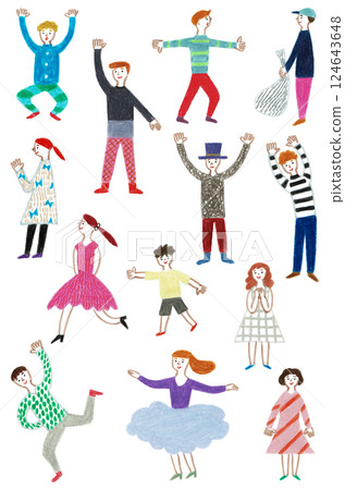 Hand-drawn illustration set of people doing various actions 124643648
