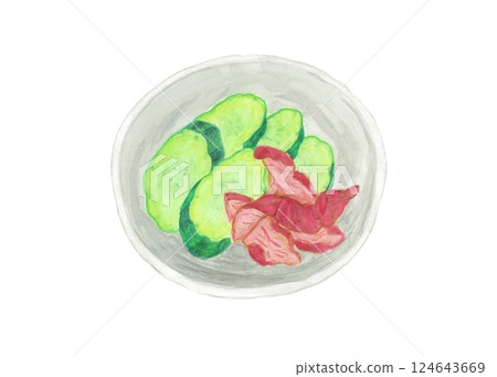 醃黃瓜和醃柴犬的水彩畫 醃黃瓜和醃柴犬的水彩畫 124643669