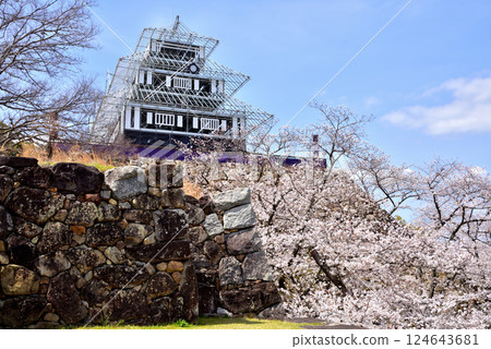 Fukuoka Castle Tower Base: A temporary structure designed to resemble a castle tower for illumination 124643681