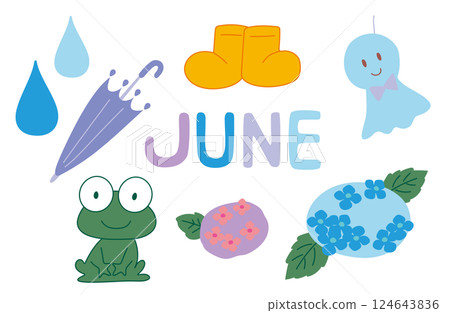 Rainy season illustration material set, color 124643836