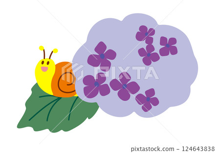 Hydrangea and snail illustration, color 124643838