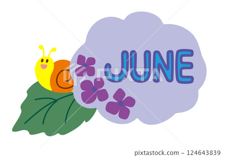 June - Hydrangea and snail illustration, color June - Hydrangea and snail illustration, color 124643839