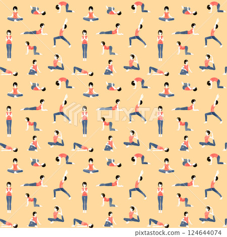 Pattern of women doing yoga poses (hand-drawn watercolor illustration) Pattern of women doing yoga poses (hand-drawn watercolor illustration) 124644074