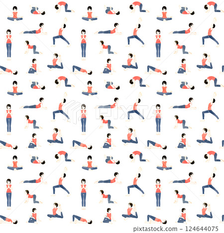 女性做瑜珈姿勢的圖案（手繪水彩插圖） 124644075