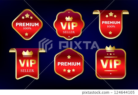 Red vip labels set with golden frame Red vip labels set with golden frame 124644105
