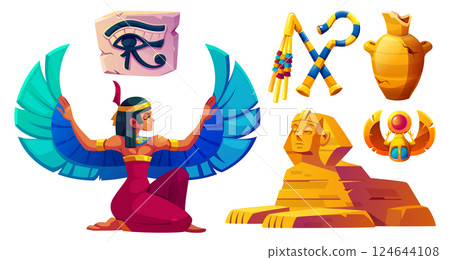 Ancient Egyptian culture symbols set on white Ancient Egyptian culture symbols set on white 124644108