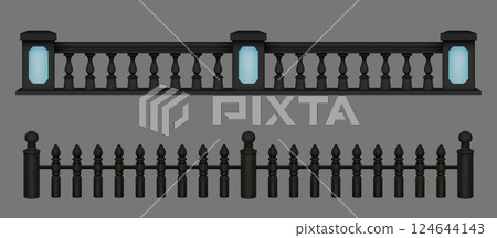Black marble and iron balustrades set Black marble and iron balustrades set 124644143