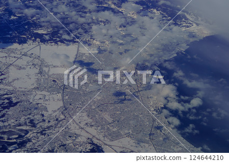 從飛機上看到的北海道千歲的雪景 124644210
