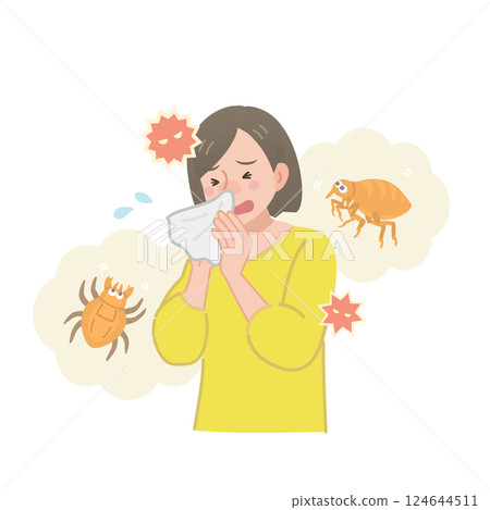 A woman suffering from allergies caused by house dust A woman suffering from allergies caused by house dust 124644511