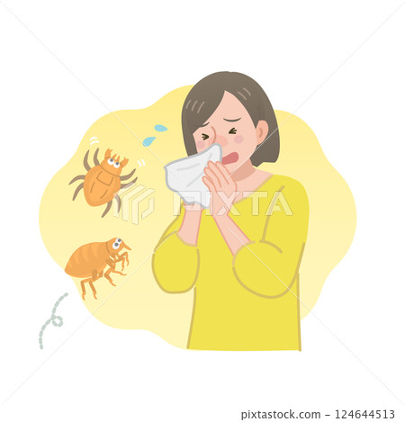 A woman suffering from allergies caused by house dust A woman suffering from allergies caused by house dust 124644513