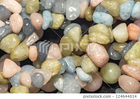 Colorful natural beryl stone beads macro Colorful natural beryl stone beads macro 124644814