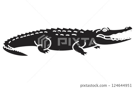 Simple black and white illustration icon of a crocodile with its mouth open 124644951