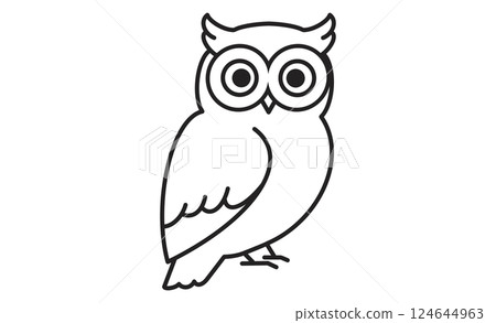 A simple line drawing illustration icon of an owl with distinctive round eyes A simple line drawing illustration icon of an owl with distinctive round eyes 124644963