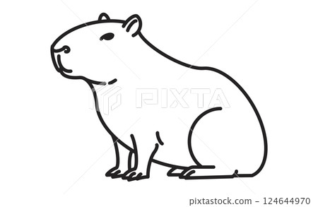 坐著的水豚的簡單線條畫插圖圖標 124644970