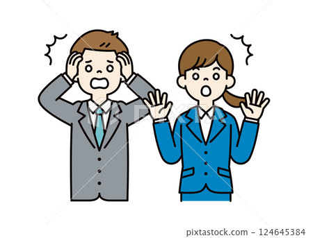 驚訝的年輕男女辦公室職員的向量插圖_可進行行編輯_顏色 驚訝的年輕男女辦公室職員的向量插圖_可進行行編輯_顏色 124645384