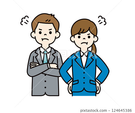 向量圖：年輕男女上班族因一張可怕的臉而生氣__可進行行編輯_顏色 124645386