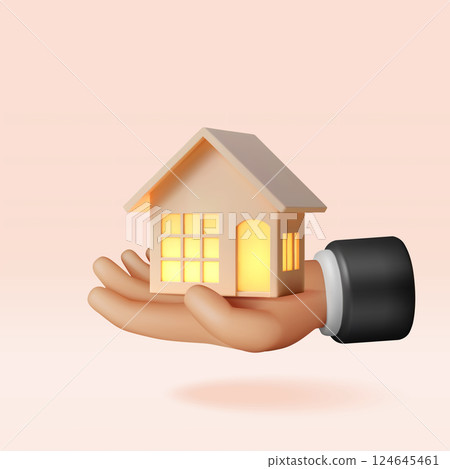 3d house building in hand isolated 3d house building in hand isolated 124645461