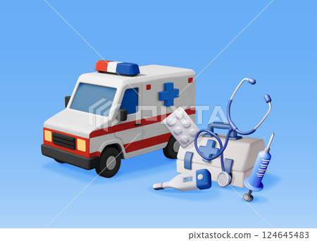 3D ambulance car with medical equipment 124645483