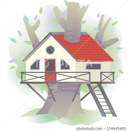 Little Tree Home For Summer Party Vector Watercolor Style Illustration 124645485