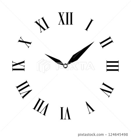 Simple classic clock face with roman numders vector illustration Simple classic clock face with roman numders vector illustration 124645498