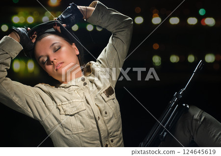 army girl in night lights 124645619