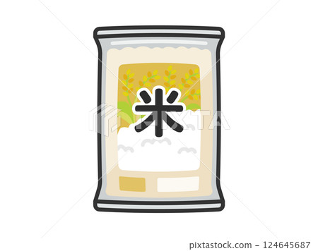 Illustration of rice (line drawing, color) in a bag sold at a supermarket 124645687