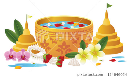 Decorative Water Bowl for Songkran Thai Festival Decorative Water Bowl for Songkran Thai Festival 124646054