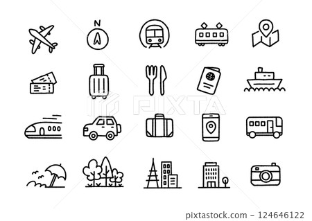 旅行相關圖示集（黑色和白色） 124646122