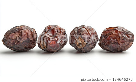 Close-Up Image of Naturally Dry Dates Set Against a Clean White Background Under Professional Studio Lighting Environment Close-Up Image of Naturally Dry Dates Set Against a Clean White Background Under Professional Studio Lighting Environment 124646273