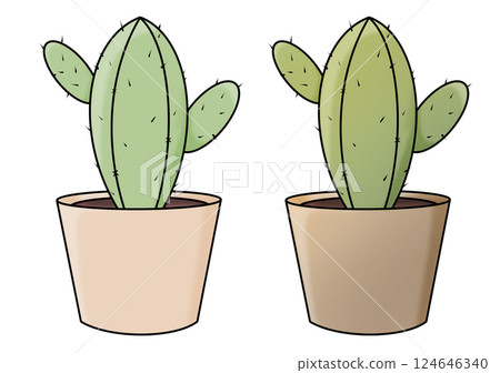 Illustration of Potted Cactus Plant. 124646340