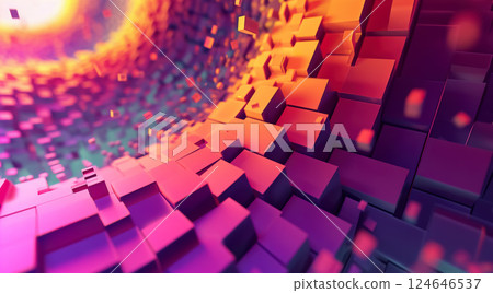 abstract background with purple neon cubes and square mosaic, futuristic technology isometric design, swirl tunnel abstract background with purple neon cubes and square mosaic, futuristic technology isometric design, swirl tunnel 124646537