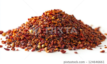 High Resolution Close-Up of Vibrant Cayenne Pepper on White Background with Professional Studio Lighting 124646661