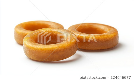 High resolution image of freshly baked cookie rings with vibrant colors and flawless studio lighting 124646677