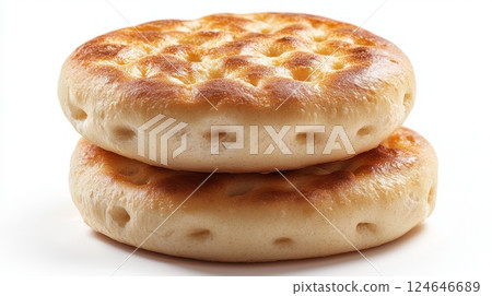 High resolution photo of perfectly crisp round white bread toast on clean white background High resolution photo of perfectly crisp round white bread toast on clean white background 124646689