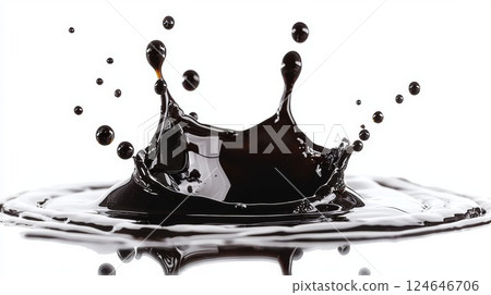 High Resolution Ultra Detailed Balsamic Vinegar Puddle on Crisp White Background 124646706