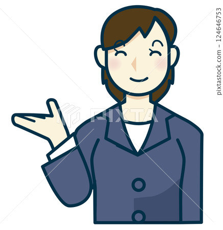 一位身穿海軍藍套裝的女士將雙手伸向外側的插圖 124646753