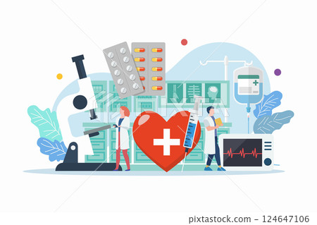 Healthcare scene with miniature people 124647106