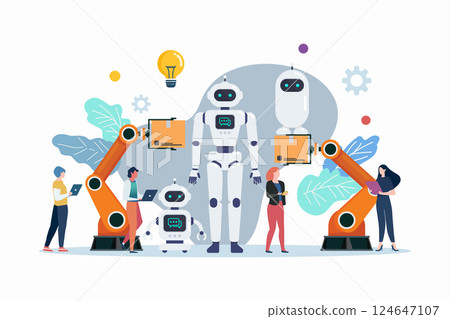 People with automation android robots. robotics industry insights automotive and electronics. 124647107