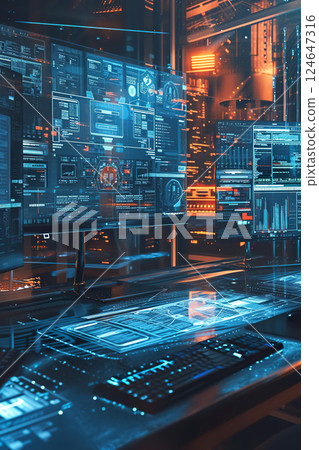 digital computer technology, network and business system, futuristic tech background concept 124647316
