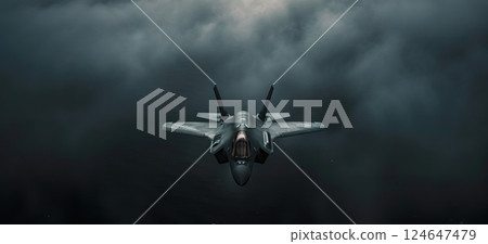 modern fifth generation combat air fighter jet in sky, advanced stealth military aircraft flying modern fifth generation combat air fighter jet in sky, advanced stealth military aircraft flying 124647479