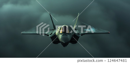 modern fifth generation combat air fighter jet in sky, advanced stealth military aircraft flying 124647481