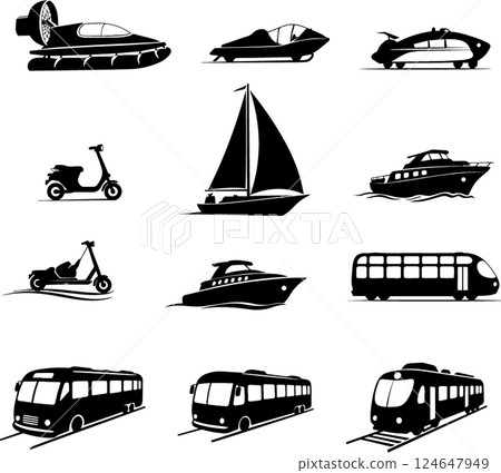 各種車輛輪廓的集合 124647949