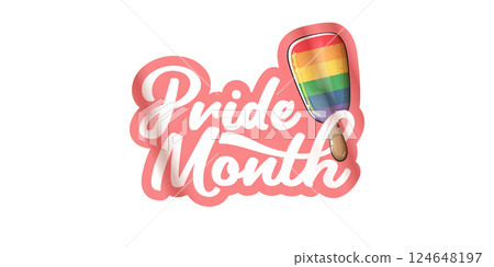 Pride Month Rainbow Popsicle Vector Cheerful LGBTQ Symbol with Script Typography, Bright and Festive Design for Pride Celebrations and Awareness Campaigns 124648197