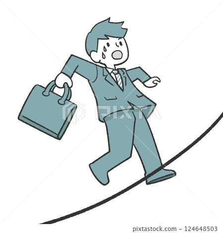 Image of a businessman failing to walk a tightrope Image of a businessman failing to walk a tightrope 124648503