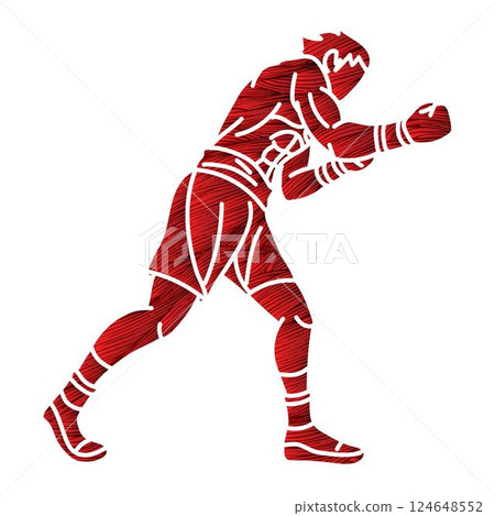 Boxing Sport Kickboxing Muay Thai Boxer Punching Action Cartoon Graphic Vector 124648552