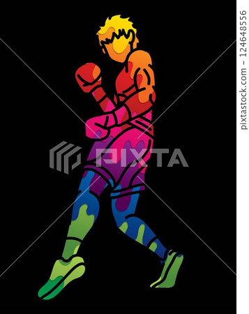Boxing Sport Kickboxing Muay Thai Boxer Punching Action Cartoon Graphic Vector 124648556