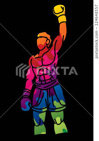 Boxing Sport Kickboxing Muay Thai Boxer Punching Action Cartoon Graphic Vector Boxing Sport Kickboxing Muay Thai Boxer Punching Action Cartoon Graphic Vector 124648557