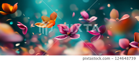 Vibrant Abstract Floral Banner with Colorful Petals 124648739