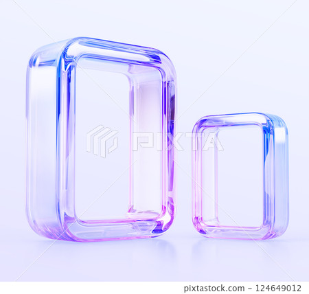 3d glass holographic transparent frame render set. Rectangle and square shape crystal border angle view. Blue pink gradient framework. Abstract geometric banner graphic isolated icon. 3D illustration 3d glass holographic transparent frame render set. Rectangle and square shape crystal border angle view. Blue pink gradient framework. Abstract geometric banner graphic isolated icon. 3D illustration 124649012