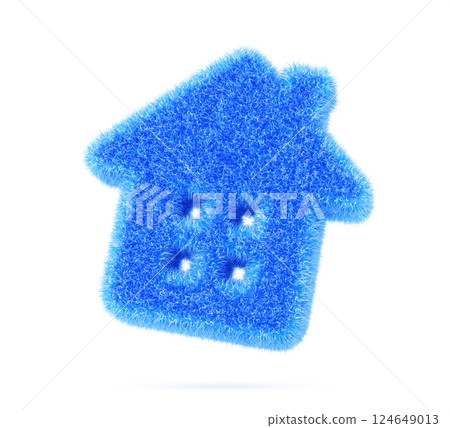 3d blue fur fluffy home icon. Real estate sale, rent and mortgage concept. Furry plush house badge for web design. Buying property, construction loan, insurance residential building. 3D illustration 3d blue fur fluffy home icon. Real estate sale, rent and mortgage concept. Furry plush house badge for web design. Buying property, construction loan, insurance residential building. 3D illustration 124649013